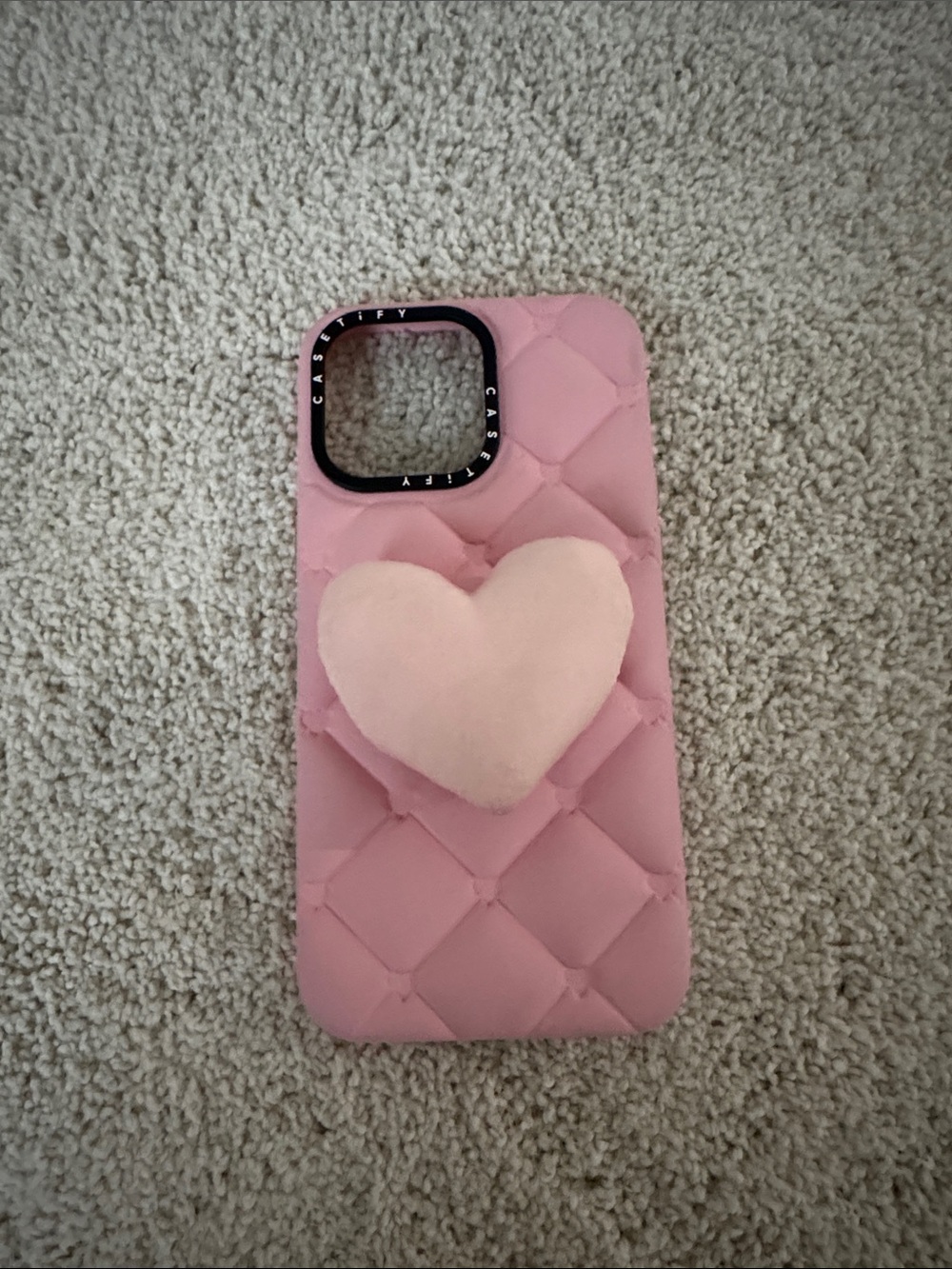 Casetify Pink Quilted i Phone 15 pro max Case with Plush Heart